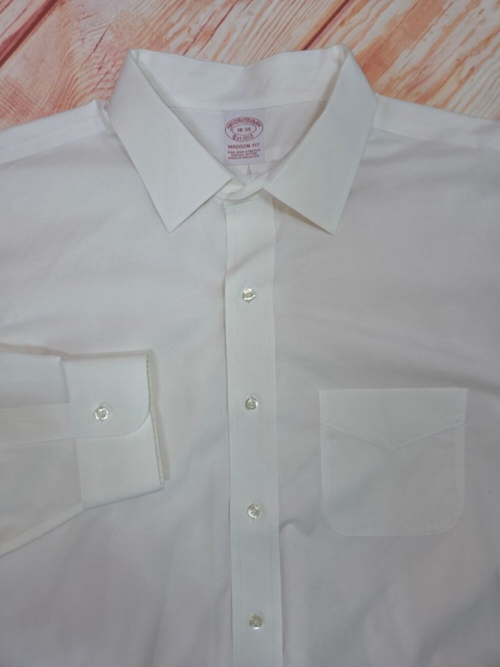Brooks Brothers Madison Fit White Dress Shirt 18-35 Non-Iron Supima Cotton